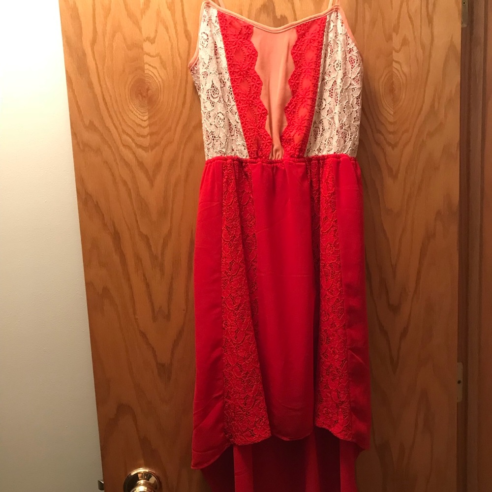 Flying Tomato red/coral/cream hi-lo dress